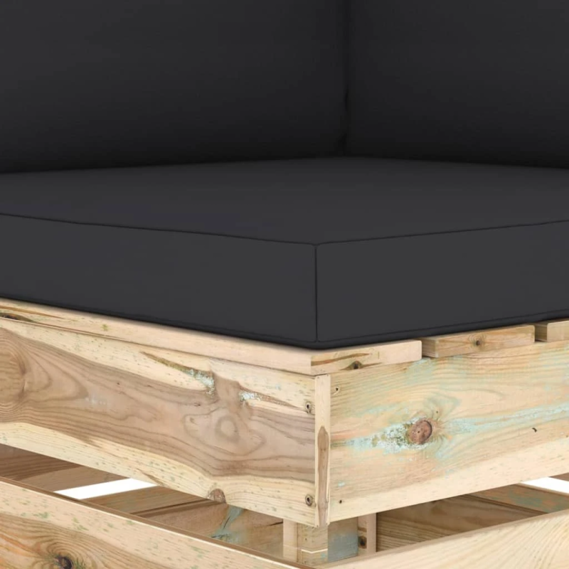 vidaXL moduļu stūra dīvāns ar spilveniem, zaļi impregnēts koks