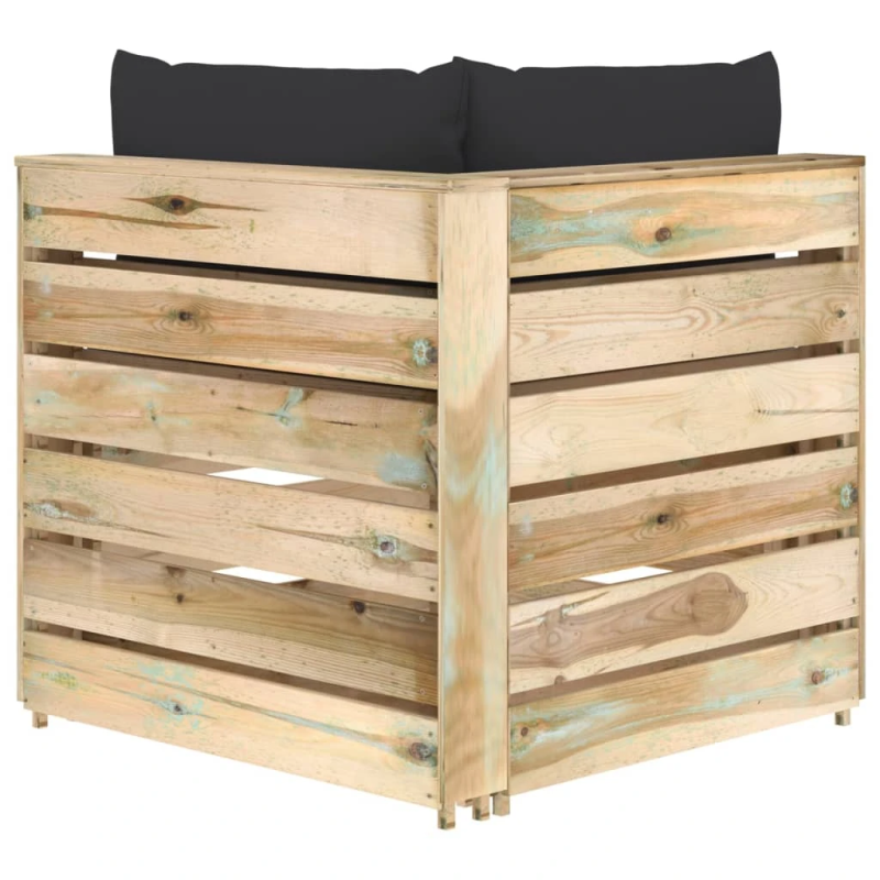 vidaXL moduļu stūra dīvāns ar spilveniem, zaļi impregnēts koks