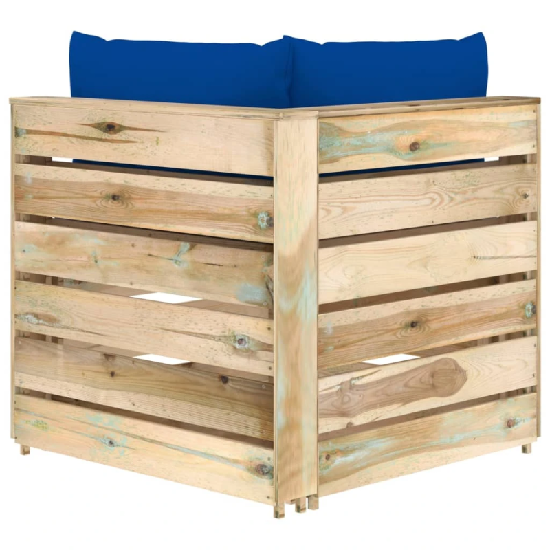 vidaXL moduļu stūra dīvāns ar spilveniem, zaļi impregnēts koks