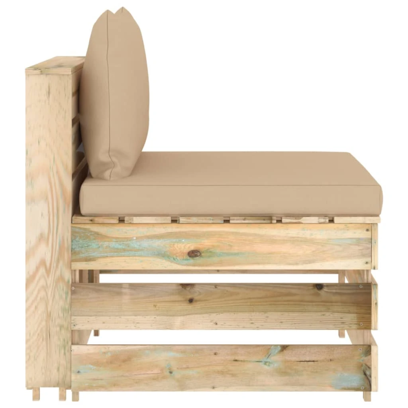 vidaXL vidējais moduļu dīvāns ar spilveniem, zaļi impregnēts koks