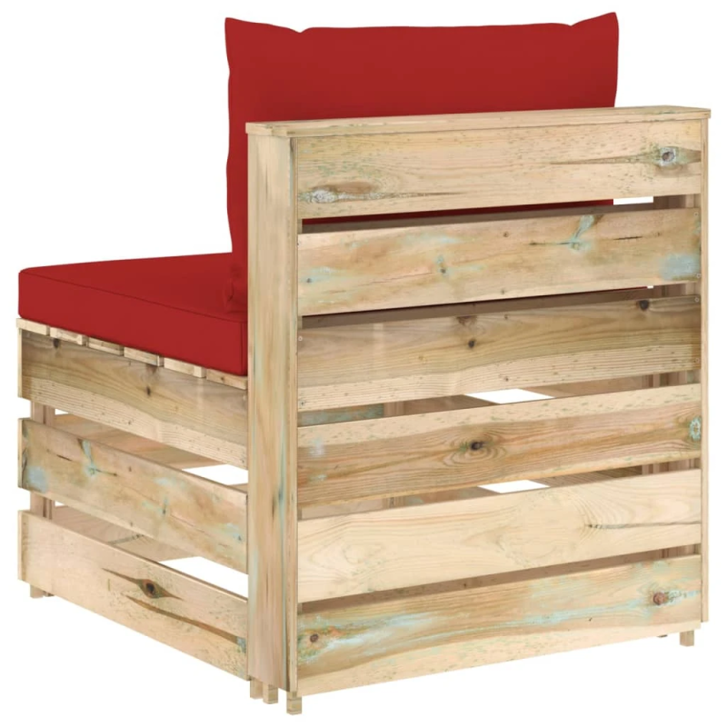 vidaXL vidējais moduļu dīvāns ar spilveniem, zaļi impregnēts koks