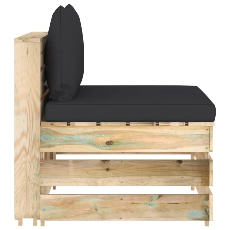 vidaXL vidējais moduļu dīvāns ar spilveniem, zaļi impregnēts koks