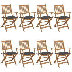 vidaXL saliekami dārza krēsli ar matračiem, 8 gab., akācijas masīvkoks
