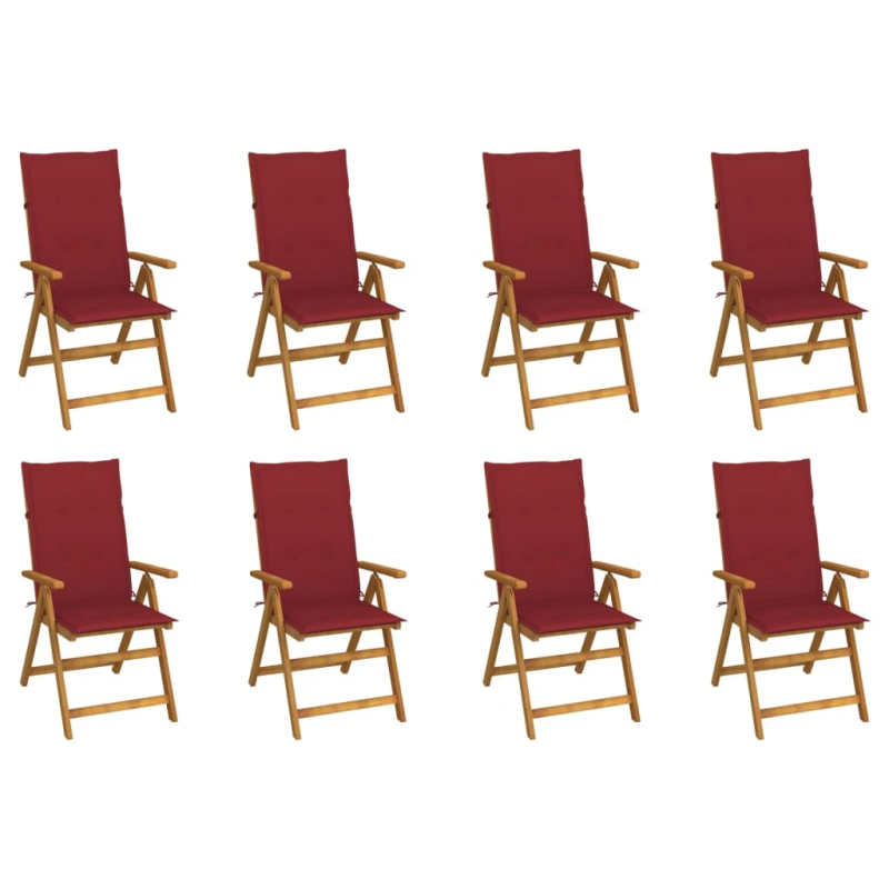 vidaXL saliekami dārza krēsli ar matračiem, 8 gab., akācijas masīvkoks