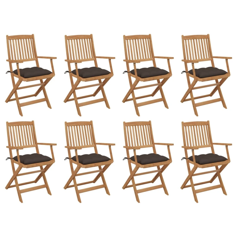 vidaXL saliekami āra krēsli ar matračiem, 8 gab., akācijas masīvkoks