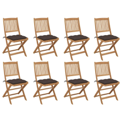 vidaXL saliekami āra krēsli ar matračiem, 8 gab., akācijas masīvkoks