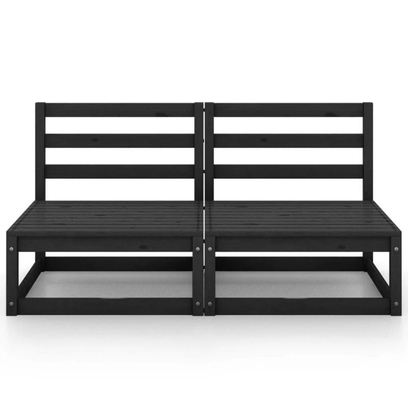 vidaXL divvietīgs dārza dīvāns, melns priedes masīvkoks