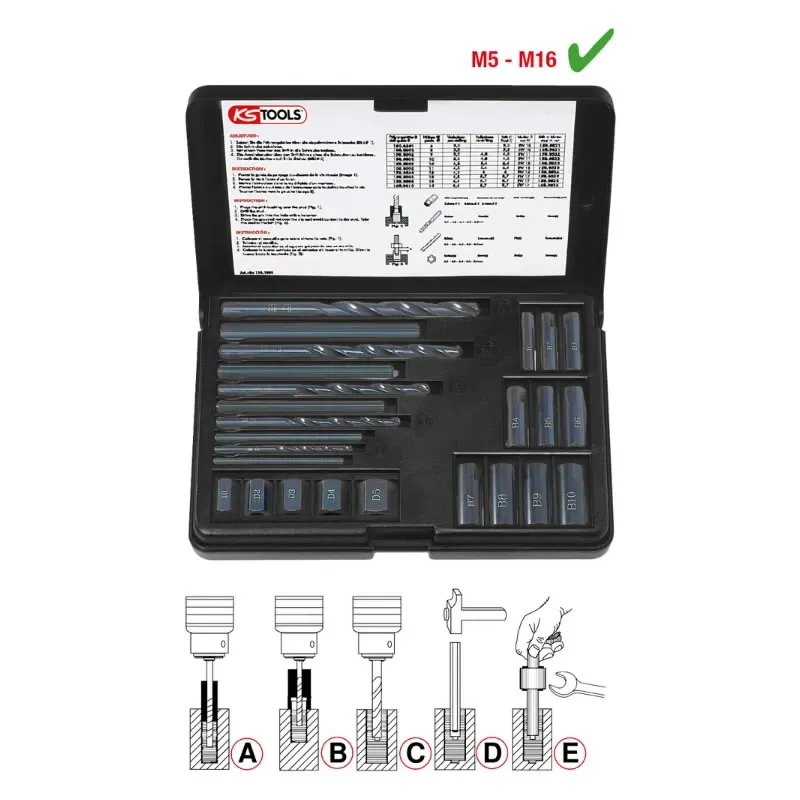 Bojātu skrūvju izņēmēja komplekts M5-M16, 25 gab., KS Tools
