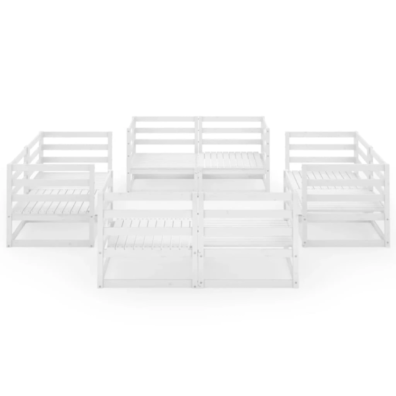 vidaXL 8-daļīgs dārza atpūtas mēbeļu komplekts, balts, priedes koks