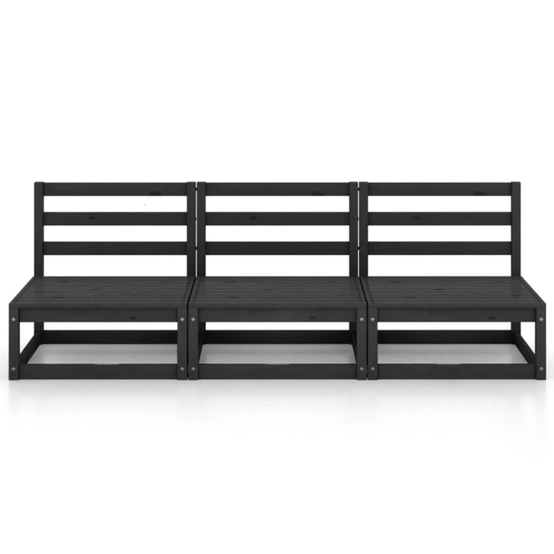 vidaXL trīsvietīgs dārza atpūtas mēbeļu komplekts, melns priedes koks