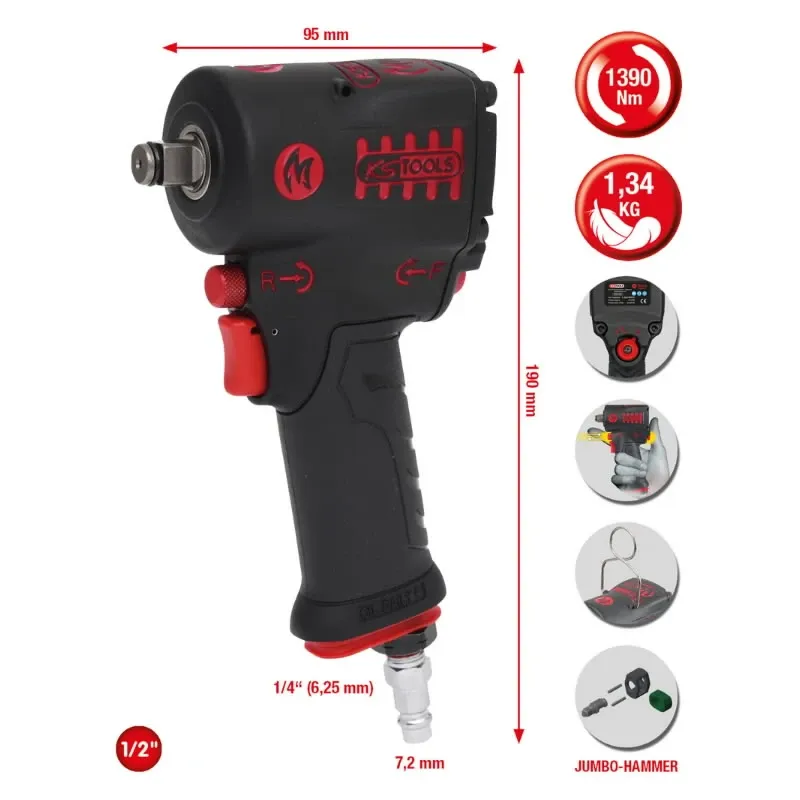 Pneimatiskā triecienatslēga 1-2 MONSTER Mini 1390 Nm, KS Tools