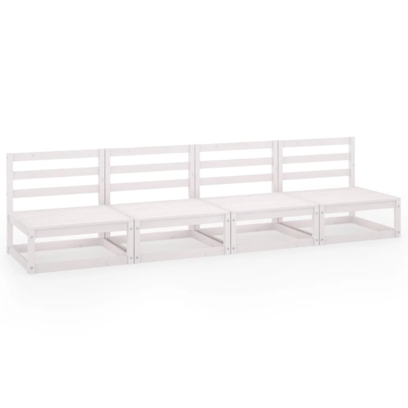 vidaXL četrvietīgs dārza dīvāns, balts, priedes masīvkoks