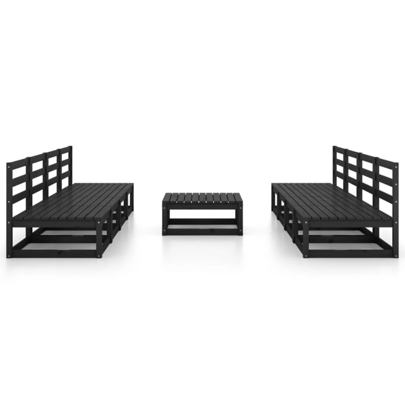 vidaXL 9-daļīgs dārza atpūtas mēbeļu komplekts, melns priedes koks