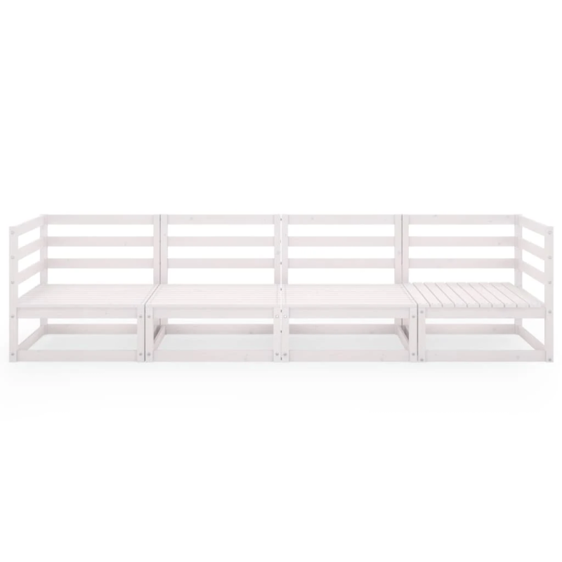 vidaXL četrvietīgs dārza dīvāns, balts priedes masīvkoks