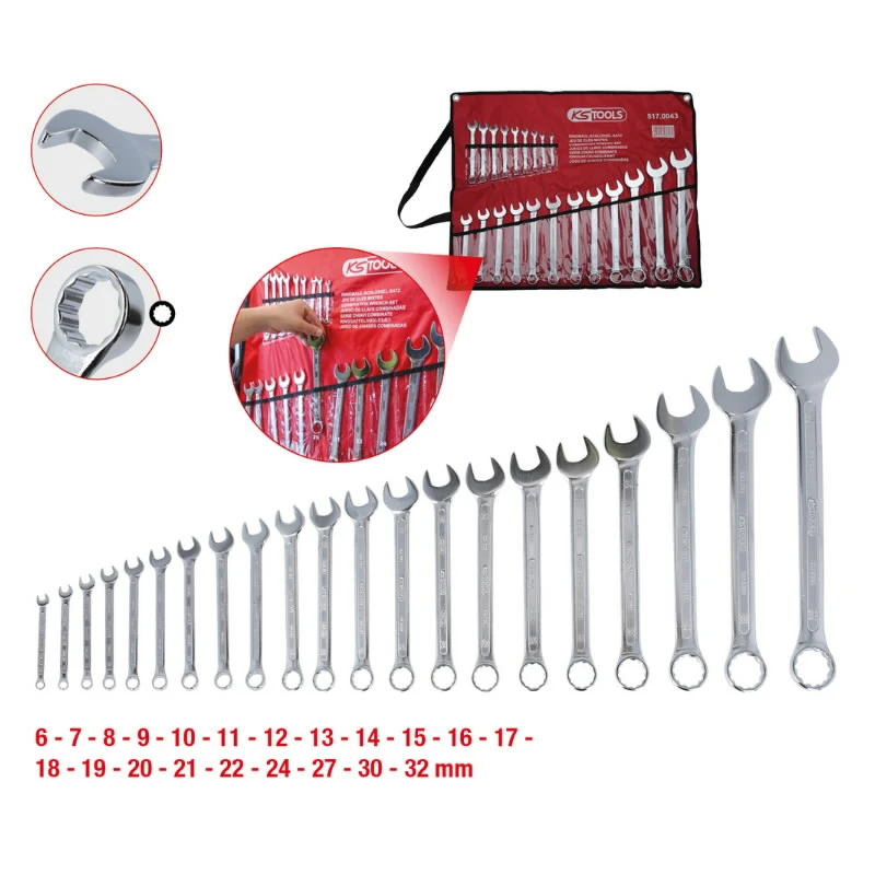 Kombinēto uzgriežņu atslēgu komplekts 6 - 32 mm, 21 gab., KS Tools