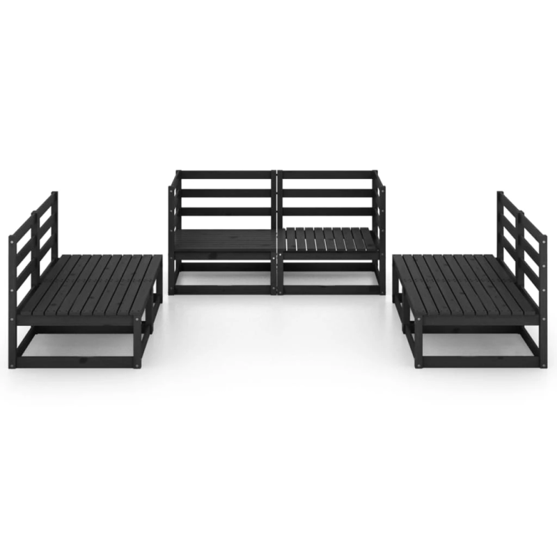 vidaXL 6-daļīgs dārza atpūtas mēbeļu komplekts, melns, priedes koks