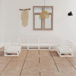 vidaXL 8-daļīgs dārza atpūtas mēbeļu komplekts, balts priedes koks