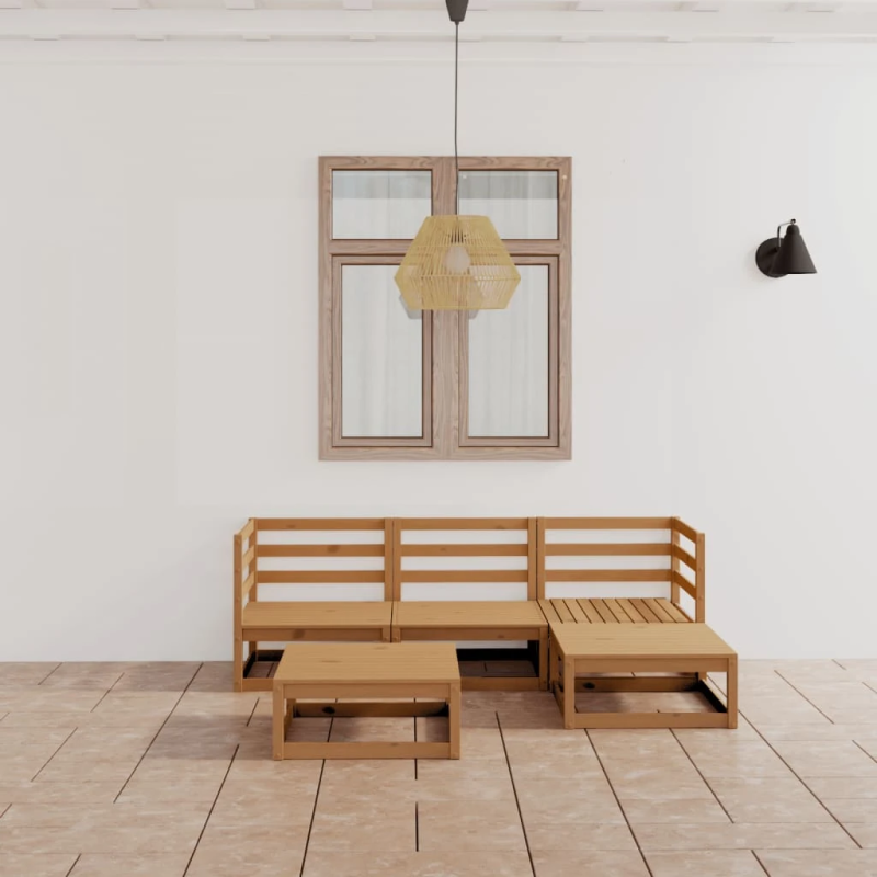 vidaXL 5-daļīgs dārza atpūtas mēbeļu komplekts, brūns priedes koks