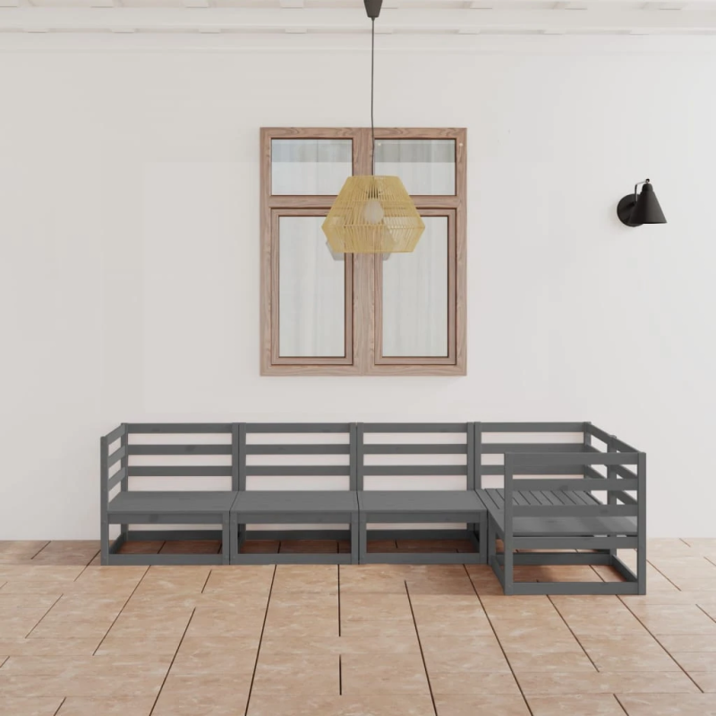 vidaXL 5-daļīgs dārza atpūtas mēbeļu komplekts, pelēks, priedes koks