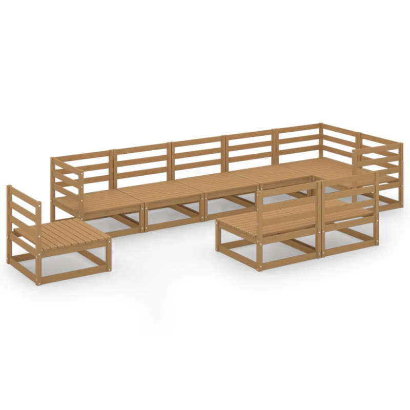 vidaXL 9-daļīgs dārza atpūtas mēbeļu komplekts, brūns priedes koks