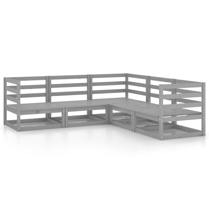 vidaXL 5-daļīgs dārza atpūtas mēbeļu komplekts, pelēks priedes koks