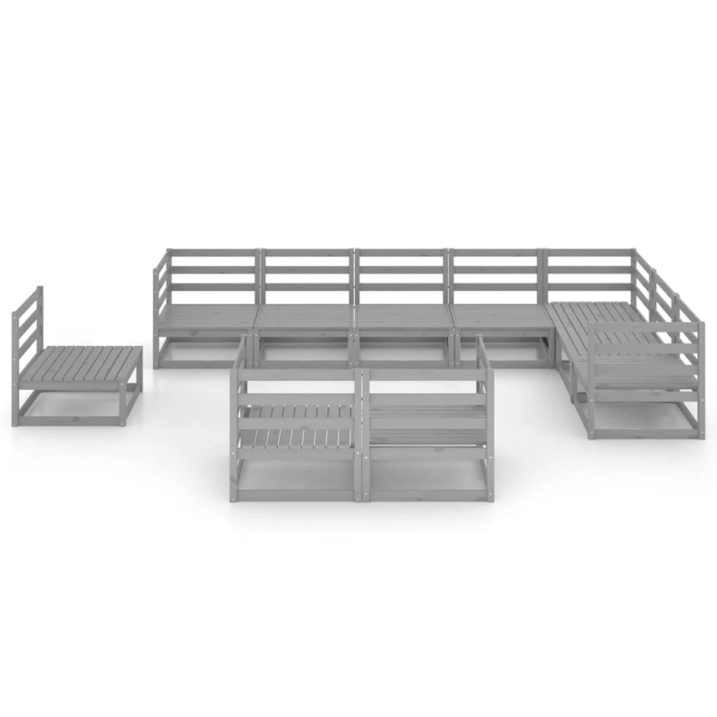 vidaXL 10-daļīgs dārza atpūtas mēbeļu komplekts, pelēks priedes koks