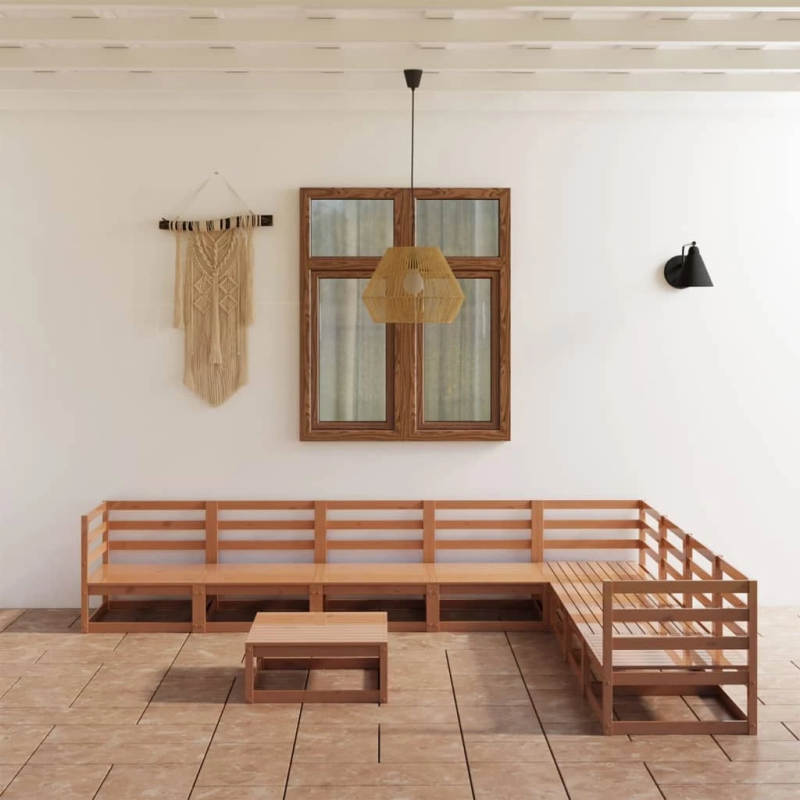 vidaXL 9-daļīgs dārza atpūtas mēbeļu komplekts, brūns priedes koks