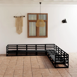 vidaXL 9-daļīgs dārza atpūtas mēbeļu komplekts, melns, priedes koks