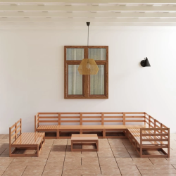 vidaXL 11-daļīgs dārza atpūtas mēbeļu komplekts, brūns priedes koks