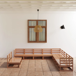 vidaXL 11-daļīgs dārza atpūtas mēbeļu komplekts, brūns priedes koks