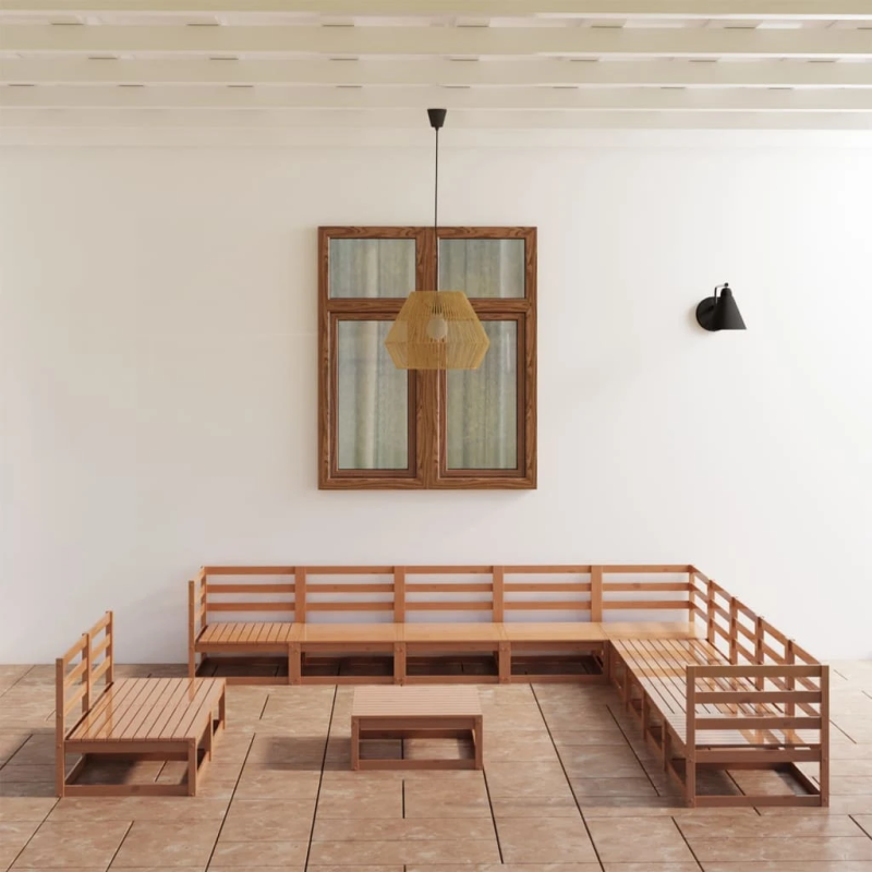 vidaXL 12-daļīgs dārza atpūtas mēbeļu komplekts, brūns priedes koks