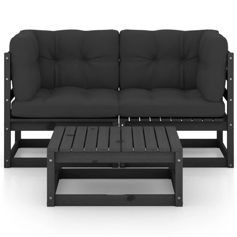 vidaXL 3-daļīgs dārza atpūtas mēbeļu komplekts ar matračiem, priede