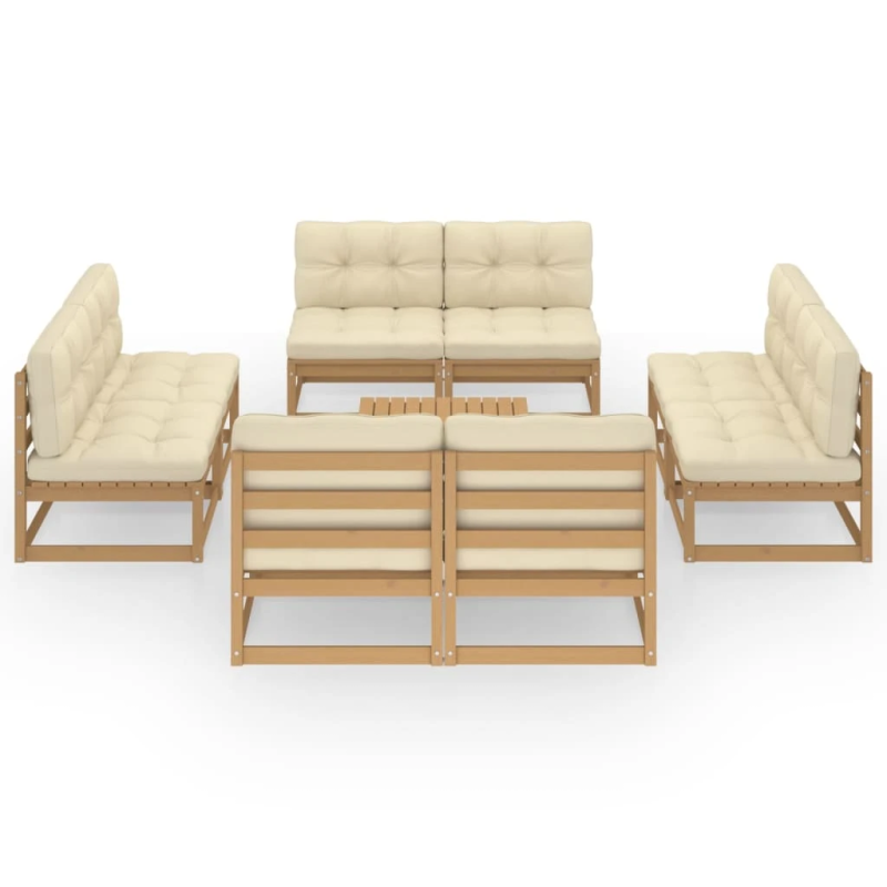 vidaXL 9-daļīgs dārza atpūtas mēbeļu komplekts ar matračiem, priede