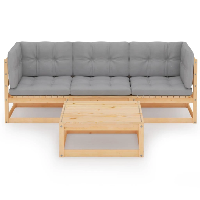 vidaXL 4-daļīgs dārza atpūtas mēbeļu komplekts ar matračiem, priede