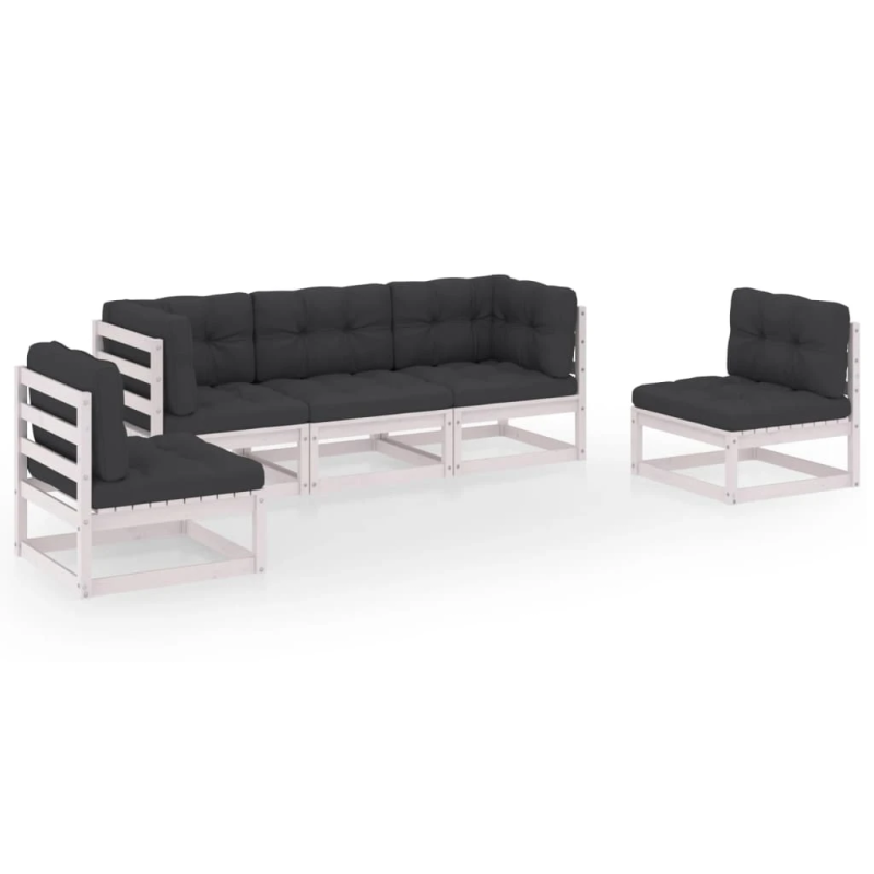 vidaXL 5-daļīgs dārza atpūtas mēbeļu komplekts ar matračiem, priede