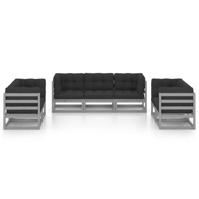 vidaXL 7-daļīgs dārza atpūtas mēbeļu komplekts ar matračiem, priede