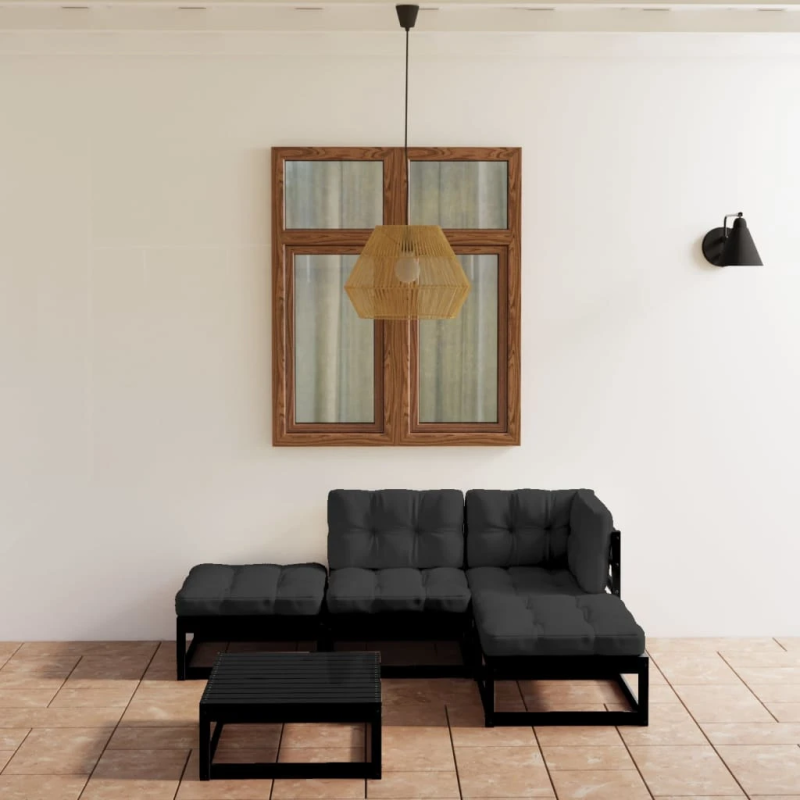 vidaXL 5-daļīgs dārza atpūtas mēbeļu komplekts ar matračiem, priede