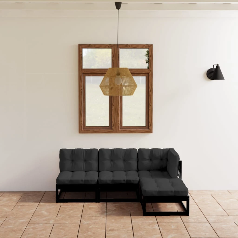 vidaXL 4-daļīgs dārza atpūtas mēbeļu komplekts ar matračiem, priede