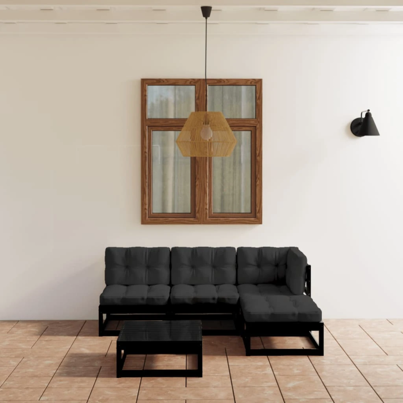 vidaXL 5-daļīgs dārza atpūtas mēbeļu komplekts ar matračiem, priede