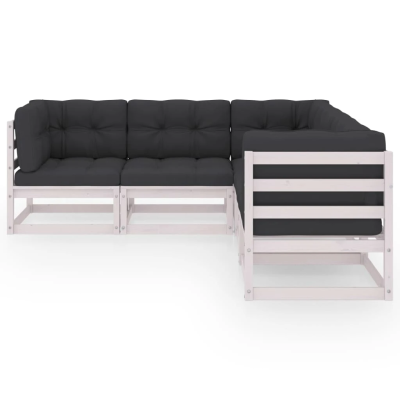 vidaXL 5-daļīgs dārza atpūtas mēbeļu komplekts ar matračiem, priede