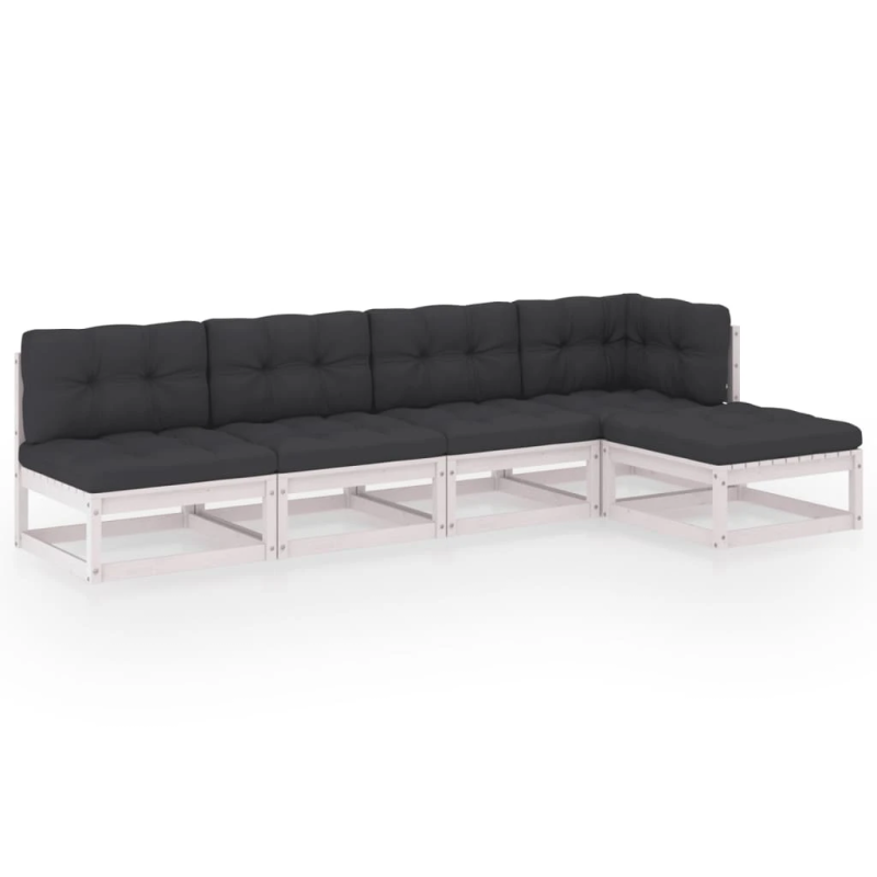 vidaXL 5-daļīgs dārza atpūtas mēbeļu komplekts ar matračiem, priede