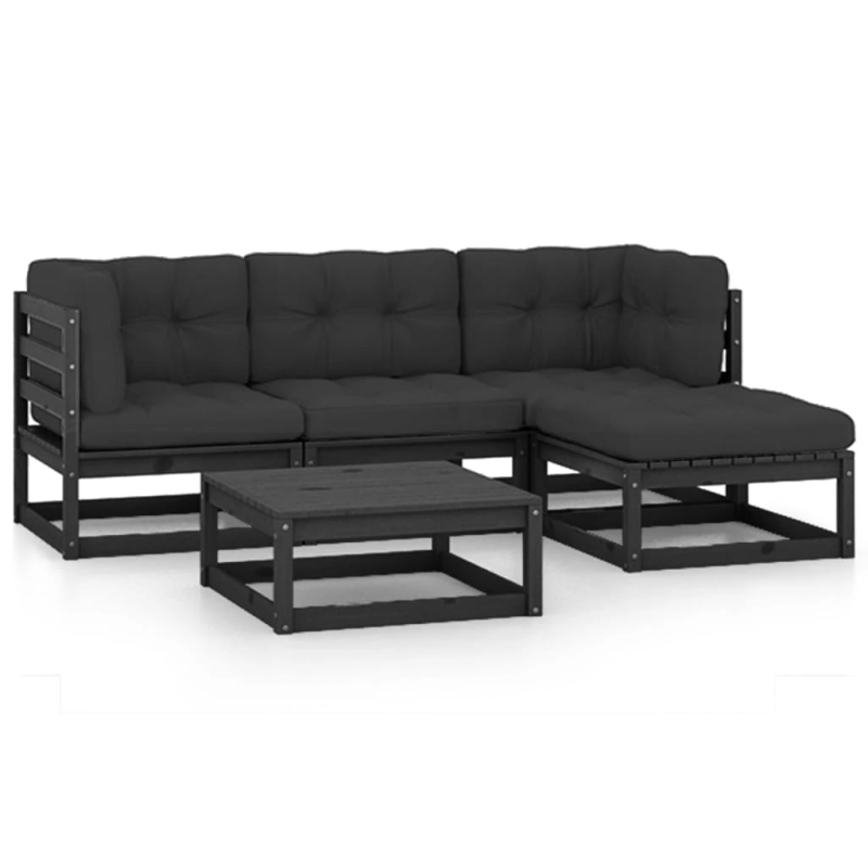 vidaXL 5-daļīgs dārza atpūtas mēbeļu komplekts ar matračiem, priede