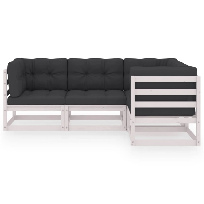 vidaXL 4-daļīgs dārza atpūtas mēbeļu komplekts ar matračiem, priede