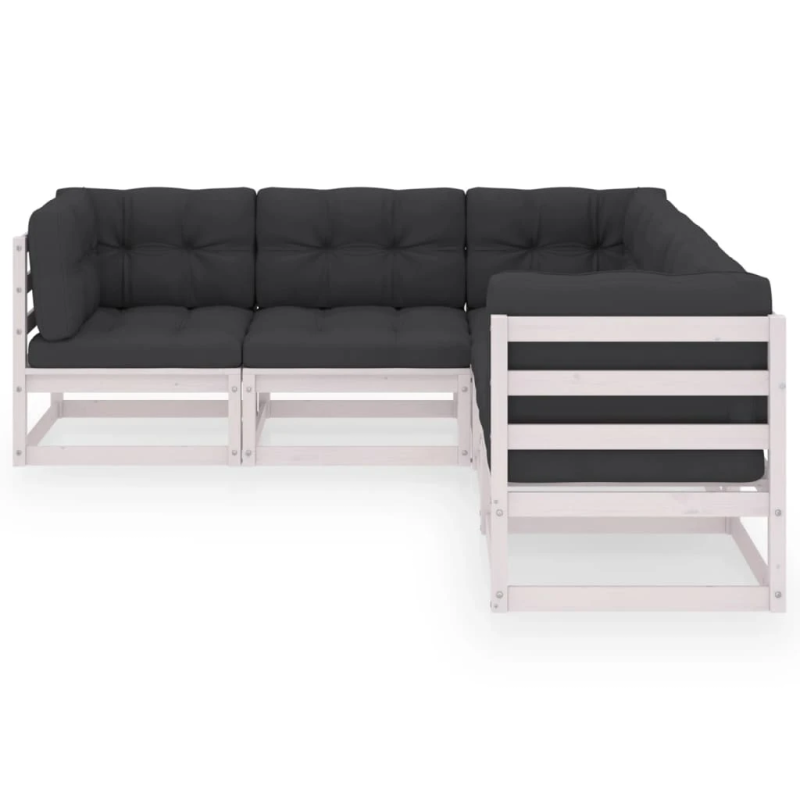 vidaXL 5-daļīgs dārza mēbeļu komplekts ar matračiem, priedes koks