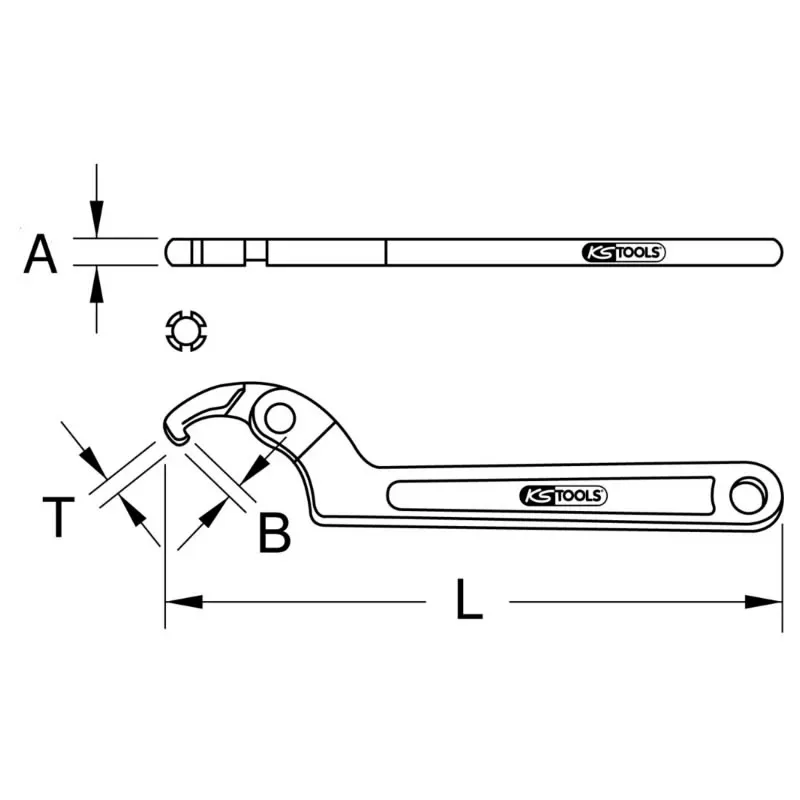 Raktas kablys su lankstu ir nosele DIA 114-158 mm, KS Tools