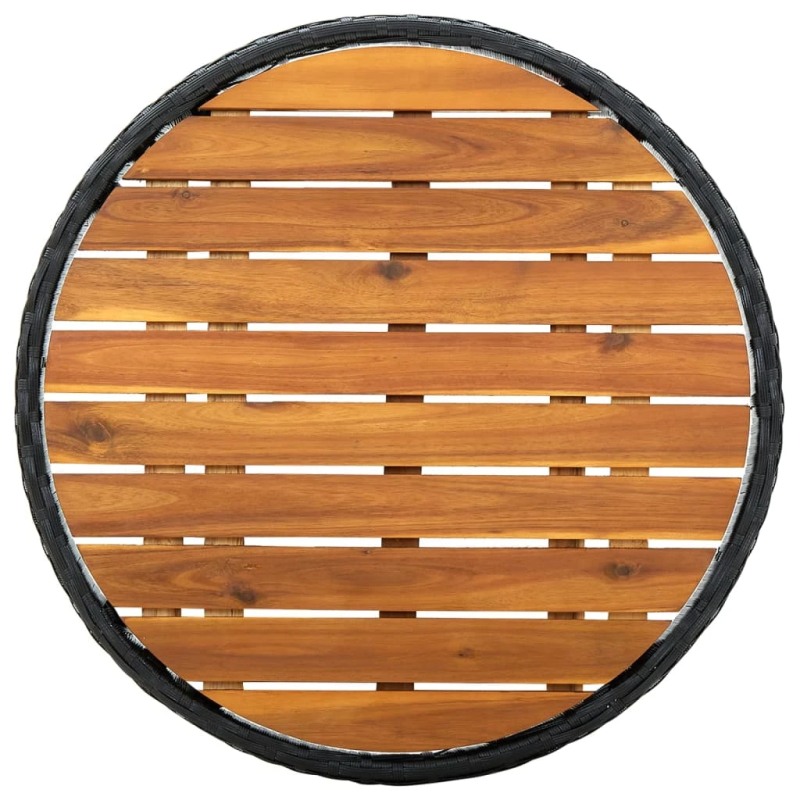 vidaXL kafijas galdiņš, 60cm, melna PE rotangpalma, akācijas masīvkoks