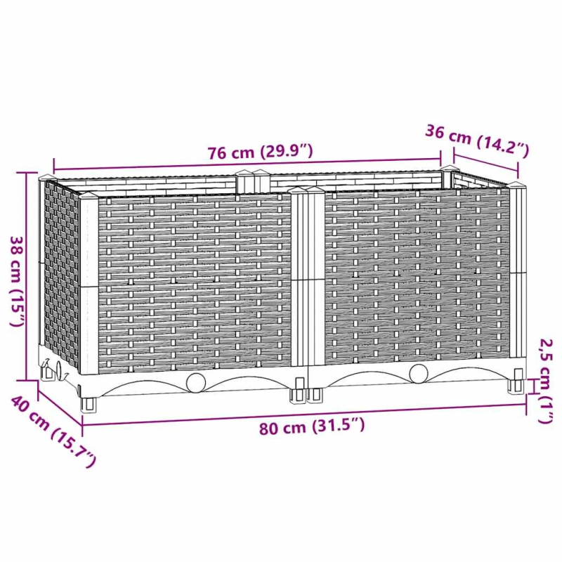 vidaXL augstā puķu dobe, 80x40x38 cm, polipropilēns