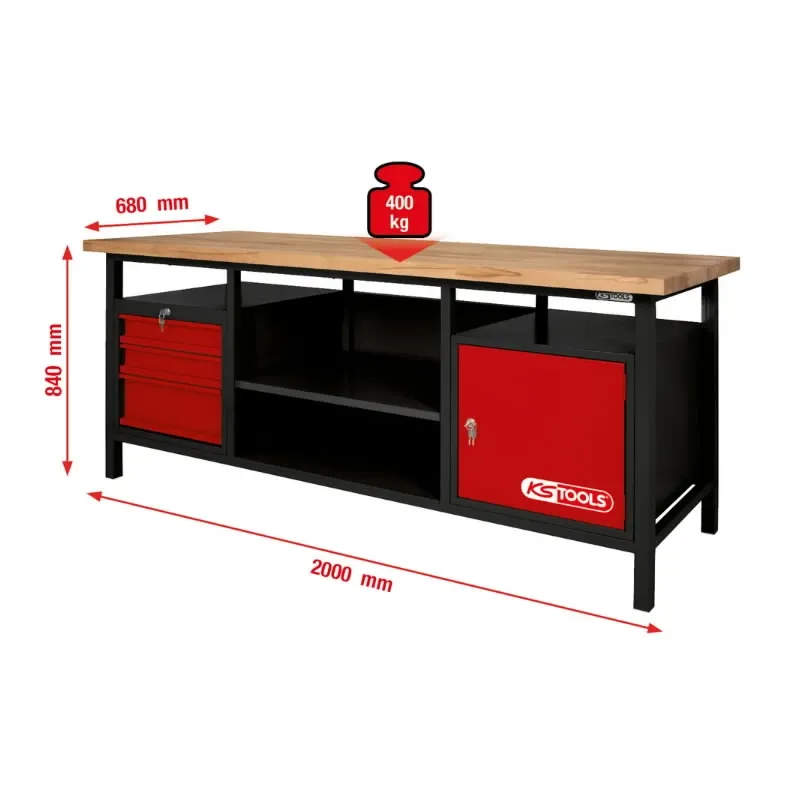 Darba galds XXL ar 3 atvilktnēm un 1 durvīm, KS Tools