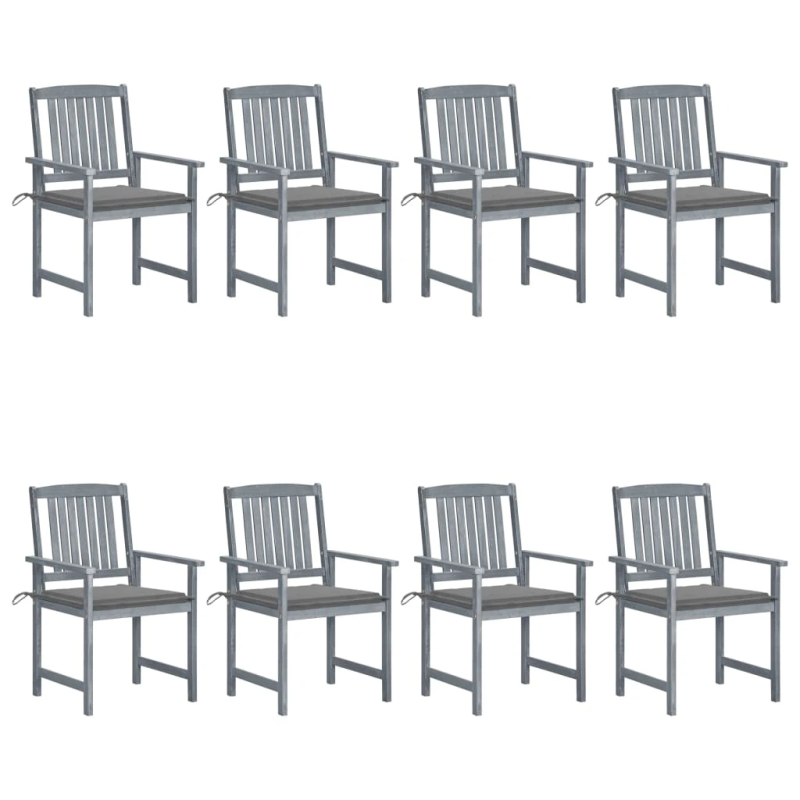vidaXL dārza krēsli ar spilveniem, 8 gab., akācijas masīvkoks, pelēki