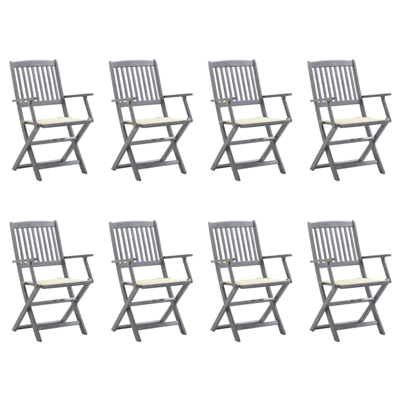 vidaXL saliekami āra krēsli ar matračiem, 8 gab., akācijas masīvkoks